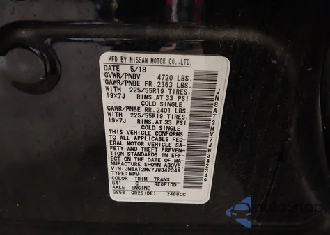 2018 Nissan Rogue Sl from USA, damaged, VIN JN8AT2MV7JW342349